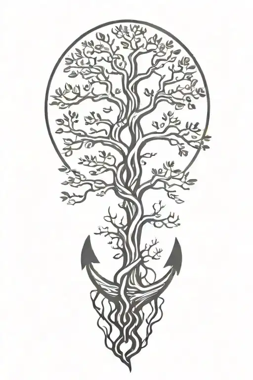 Cypress tree with roots shaped like an anchor tattoo design idea