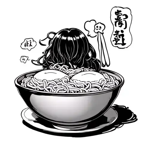 raman noodle bowl with eggs with the anime one piece featured in the design tattoo design idea