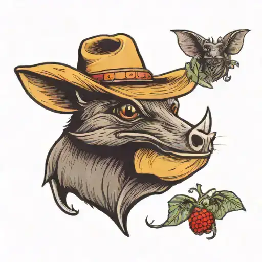 fruit bat wearing cowboy hat tattoo design idea