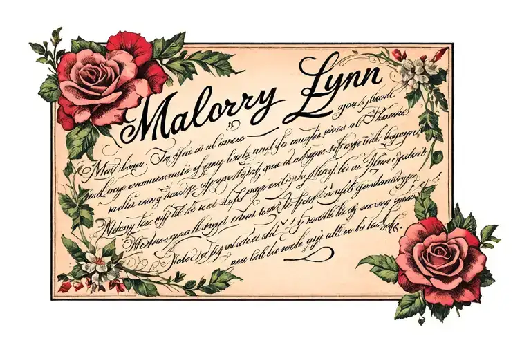 "Mallory Lynn" "Mallory Lynn" soulmate love letter written cursive tattoo design idea