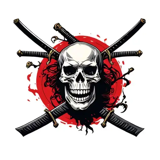 ronin with skull 2 katanas crossed sword tattoo design idea