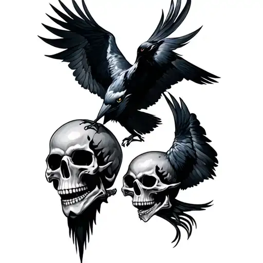 gemini raven and skulls tattoo design idea