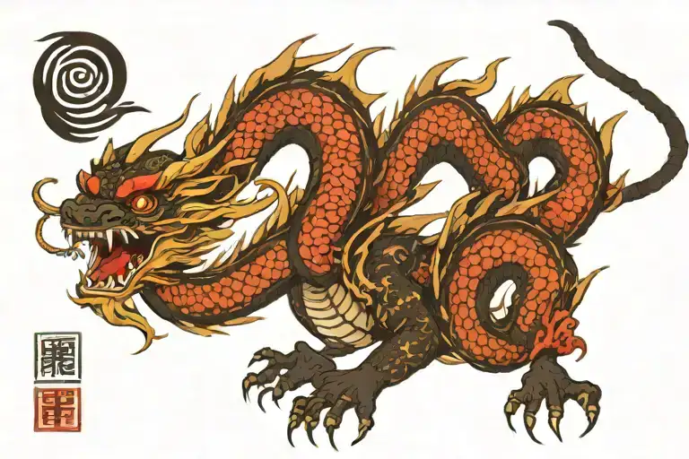 black Japan dragon without wings spread wide tattoo design idea