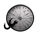 circle hook size 8 with latitude and longitude 36°26'15.0"N 87°29'02.5"W incorporated into the design tattoo design idea