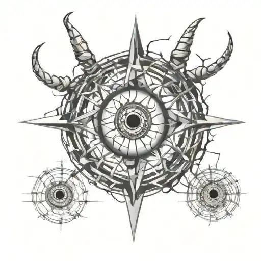 The devil's eye with three pupils in barbed wire wrapped tattoo design idea
