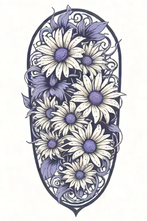 purple daisy flowers intertwined with blue cos talking to the death tattoo design idea