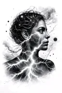 black and white Universe with lightning striking tattoo design tattoo design idea