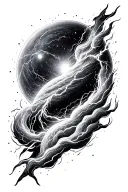 black and white Universe with lightning striking tattoo design tattoo design idea