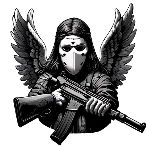 ski mask angel with AK47 tattoo design idea