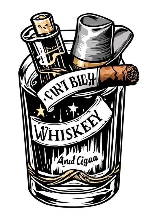 Whiskey And Cigar tattoo design idea