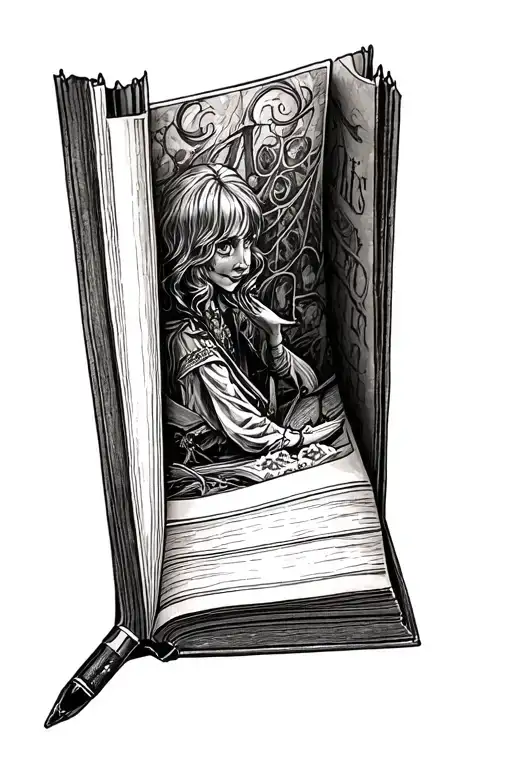 book opening up to Disney and Harry potter tattoo design idea