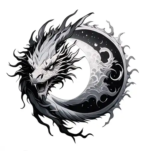 Sun And Moon Dragon tattoo design idea