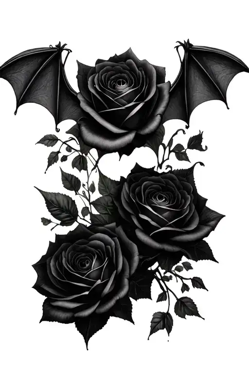 gothic architecture, black roses, bats, skulls, tarot cards.  tattoo design idea