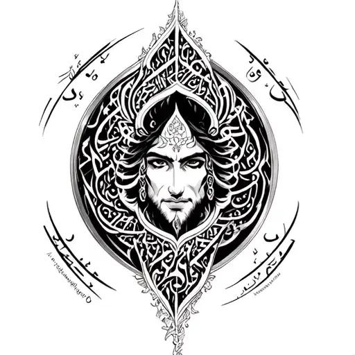 Persian mythology and the artistry of Persian calligraphy tattoo on full sleeve  tattoo design idea