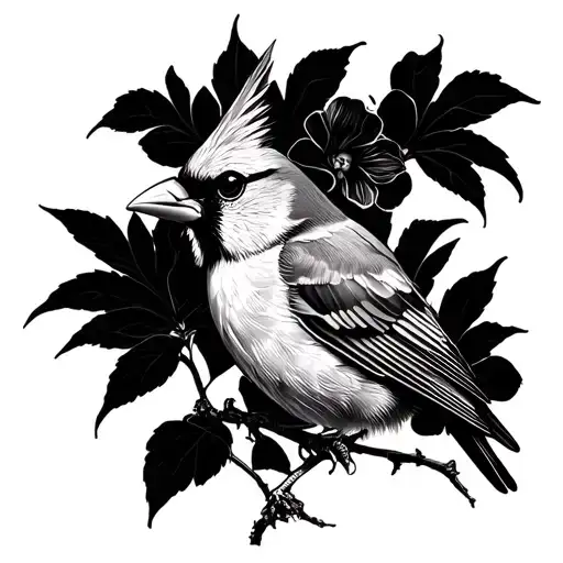 cardinal perched on African violets tattoo design idea