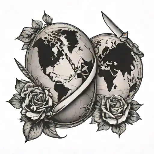 A unique tattoo design of a fork and knife crossed over a globe, showcasing your love for food and travel tattoo design idea