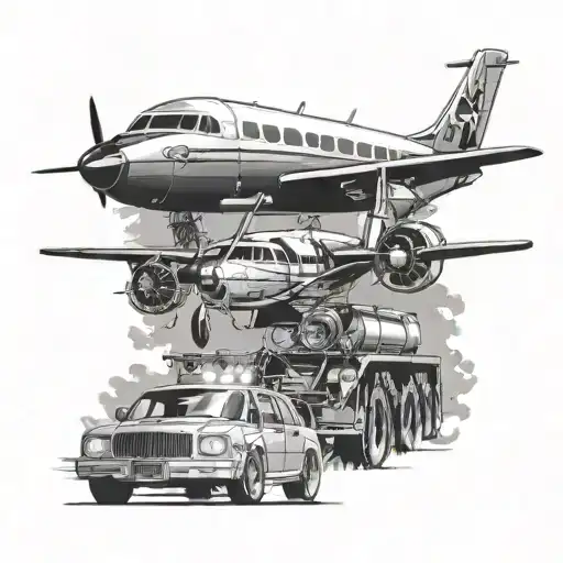 Mobil fuel truck and cessna aviation sky tattoo design idea