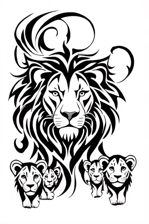 lion and four cubs face only tattoo design idea