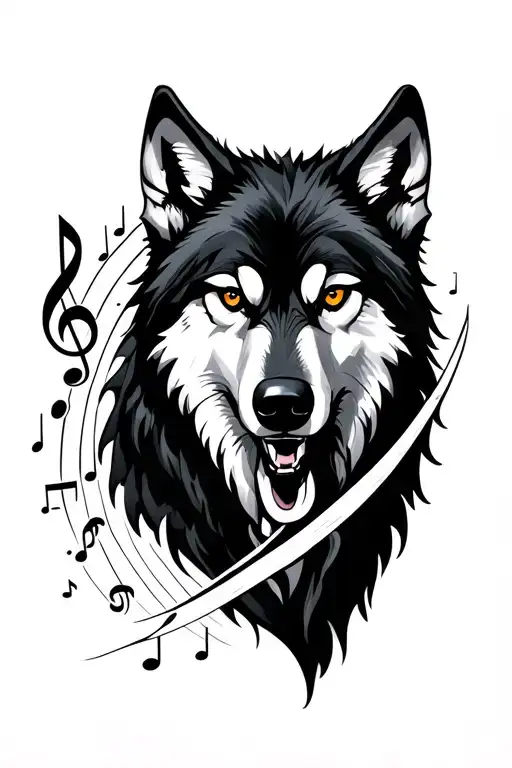 Wolf Luno Luna claws with musical notes tattoo design idea