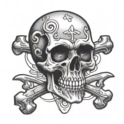 Y2k emo skull with cross bones with heart eyes tattoo design idea