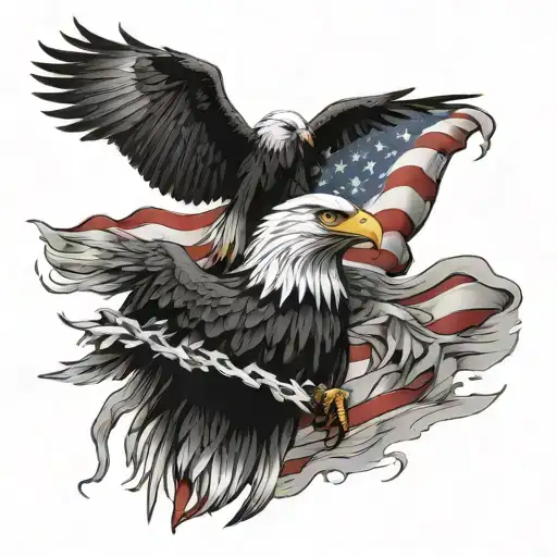 eagles wing and tattered American flag tattoo design idea