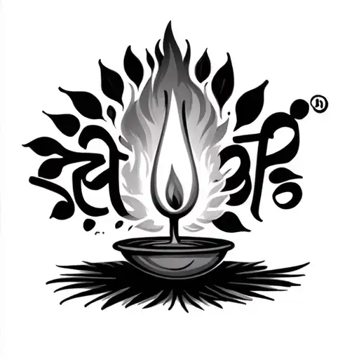 A small traditional diya (oil lamp) with its flame forming the word “Vartika” in Hindi (वर्तिका). tattoo design idea