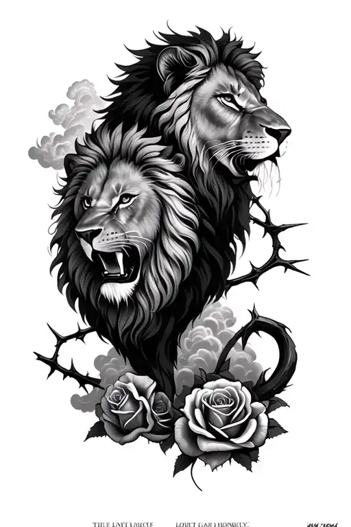 bible verse and lions and clouds and roses and thorns  tattoo design idea