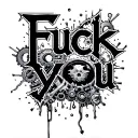 "Fuck you" Biomechanics, metal parts, gears, pipes, wires, torn skin effect,  realism, black and gray color scheme.  tattoo design idea