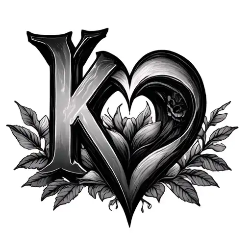 k and c with heart shape tattoo design idea