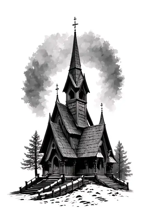 stave church tattoo design idea