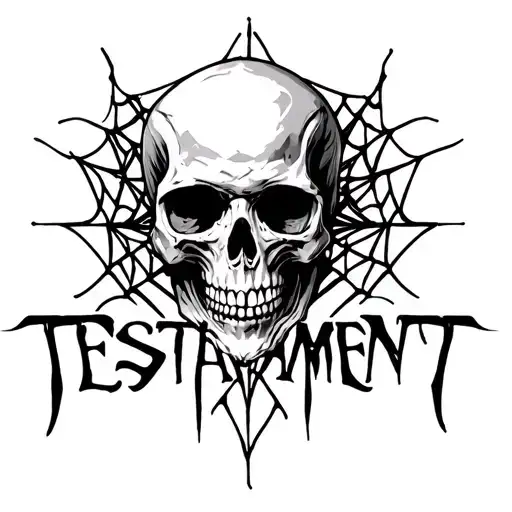 "TESTAMENT " Skull and web tattoo design combining elements tattoo design idea