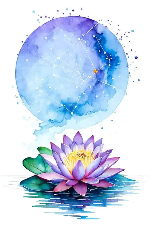 Pisces constellation with a water lily blooming tattoo design idea