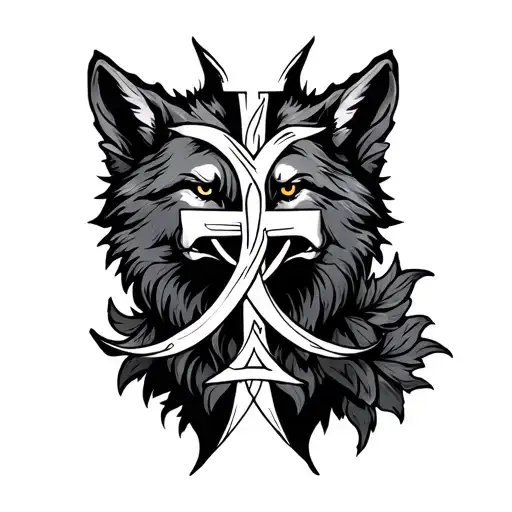 irish cross infinity with wolf tattoo design idea