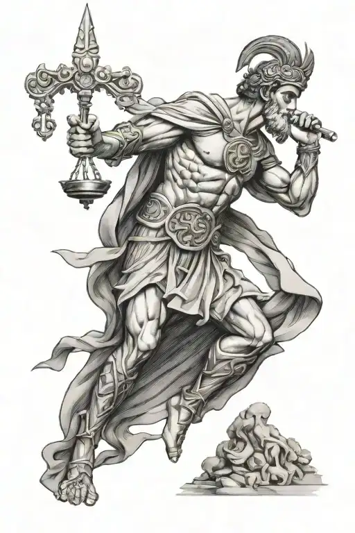 Ancient Roman god of justice full body tattoo design idea