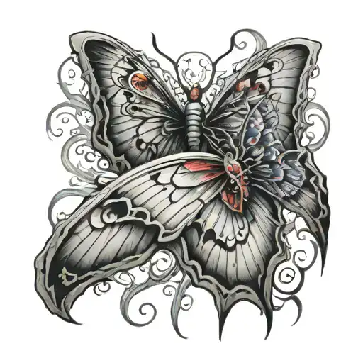 1/2 angel wing 1/2 demon wing butterfly emerging tattoo design idea
