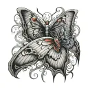 1/2 angel wing 1/2 demon wing butterfly emerging tattoo design idea