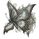 1/2 angel wing 1/2 demon wing butterfly emerging tattoo design idea