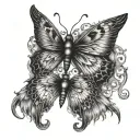 1/2 angel wing 1/2 demon wing butterfly emerging tattoo design idea