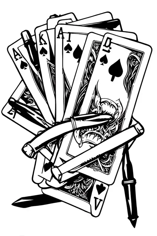 cards arranged vertically interrwined black w bullets text tattoo design idea