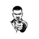 gangster with pistol pointing tattoo design idea