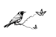 crow chasing a butterfly flying tattoo design idea