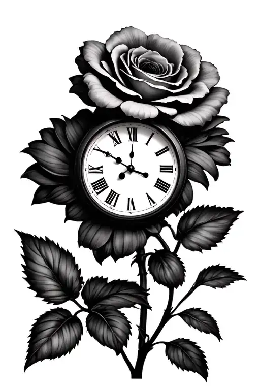 rose daisy clock tattoo design idea