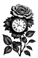 rose daisy clock tattoo design idea