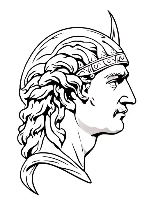 head of alexander the great and below it it's a head of a viking tattoo design idea