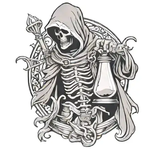 a grim reaper holding a hourglass by a chain  tattoo design idea