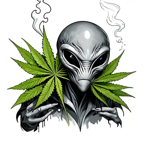 Alien Smoking Weed tattoo design idea