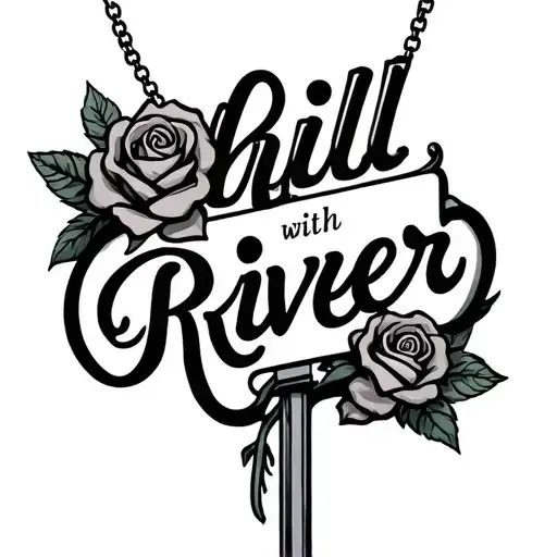 street sign intertwined. chill P with roses. necklace saying river tattoo design idea