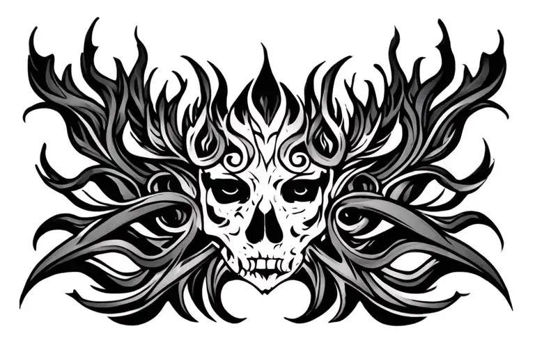 detailed blackwork tribal neck tattoo, symmetrical flame-like design from collarbones to jawline tattoo design idea