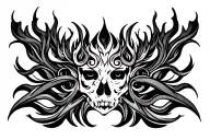 detailed blackwork tribal neck tattoo, symmetrical flame-like design from collarbones to jawline tattoo design idea