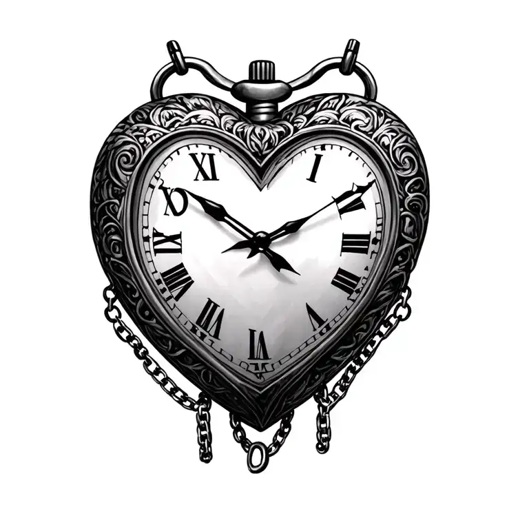 heart Pocket Watch on a chain tattoo design idea